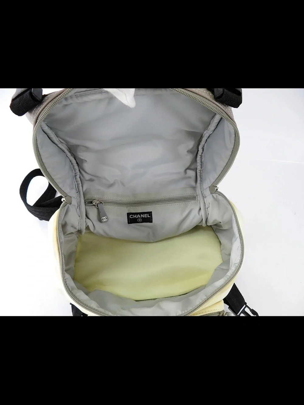 CHANEL Cream, Taupe & Black Nylon Crossbody Backpack